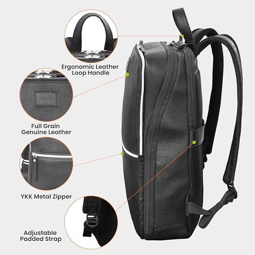 LEATHER VILLAGE Leather Laptop Backpack for Men with Trolley Strap 16L Slim - color: Black