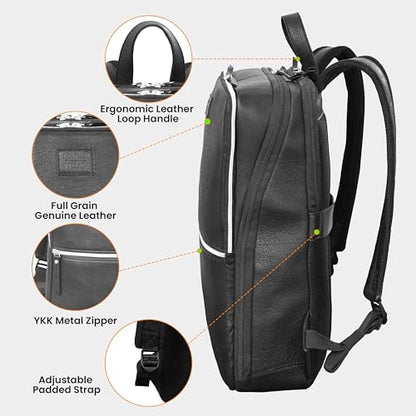 LEATHER VILLAGE Leather Laptop Backpack for Men with Trolley Strap 16L Slim - color: Black