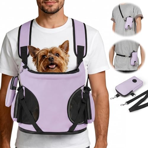 YUDODO Dog Front Backpack Carrier 7-15 lbs, Soft Breathable Pet Front Facing Carrier with Adjustable Straps, Multi-Pocket Design, for Small Dogs & Cats (with Detachable Sling Pouch - Purple) - color: Purple(Fits 7-15 lbs)