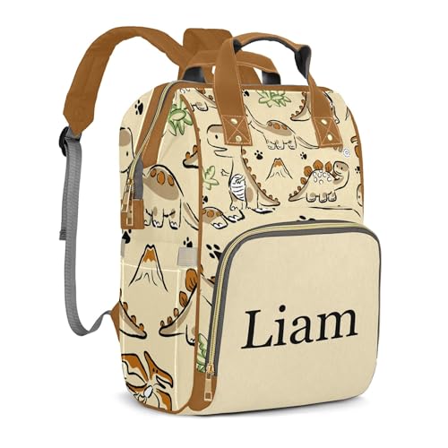 Personalized Diaper Bag Mommy Bag with Multi-function Shoulders Outdoor Backpack for Newborn Baby Boy Dinosaur, Customized Nappy Backpack with Thermal Pockets Nursing Bags for Boys - color: Volcano Dinosaur