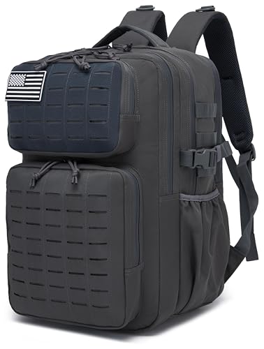 Wotony Military Tactical Backpack for Men Waterproof Daypack 3 Day Assault Pack Laser-Cut MOLLE Webbing Design with Water Bottle Holder Black Small Tactical Assault Bag (dark gray, 35L) - color: Dark Gray, size: 35L