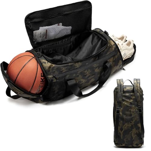 ROYALFAIR Basketball duffel bag Large Sports Bag with Separate Ball Holder & Shoes Compartment,Best for Basketball, football,Volleyball,Gym - color: camouflage