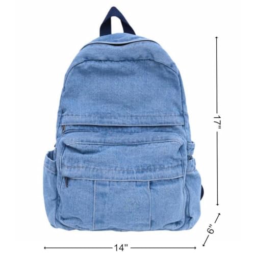 MaxxCloud Women's Heavy Cotton Canvas Laptop Backpack Lightweight Casual Hiking Daypack Travel Bag - color: Light Blue