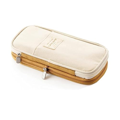 Arnuixty Large Storage Pencil Case Pen Bag with Zipper Big Capacity Pouch Organizer for Office Travel Holder Box - color: Khaki