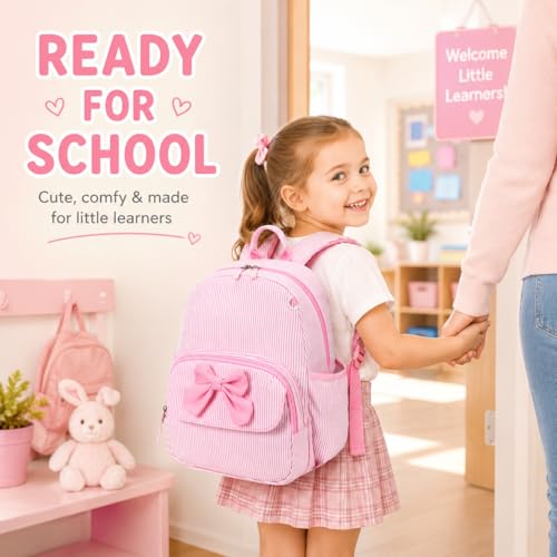 BTOOP Kids Backpack for Boys Girls 3-6, Preschool Kindergarten Backpack with Insulated Lunch Compartment & Chest Strap (Pink Stripes-M, Age 3-6 (14.5" H Fit Folder)) - color: Pink Stripes-m, size: Age 3-6 (14.5" H Fit Folder)