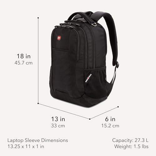 SWISSGEAR Cecil Laptop Backpack, Fits Most 16-Inch Laptops, Three-Compartment Design, Airflow Back Panel, Black, 27.3L, 18-Inch - color: Black