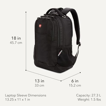SWISSGEAR Cecil Laptop Backpack, Fits Most 16-Inch Laptops, Three-Compartment Design, Airflow Back Panel, Black, 27.3L, 18-Inch - color: Black