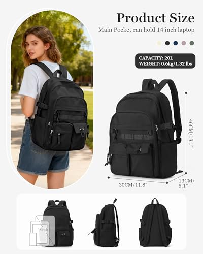 weradar Black School Backpack For Women Men,Aesthetic College Backpack With Lots of Pockets,Lightweight High School Bag For Teens Girls Boys,Cute Bookbag - color: A1-black