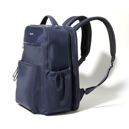 Baggallini Tribeca Expandable Laptop Backpack - 15"x11" Lightweight RFID Computer Bag for Work & Travel with Luggage Sleeve - color: French Navy Twill