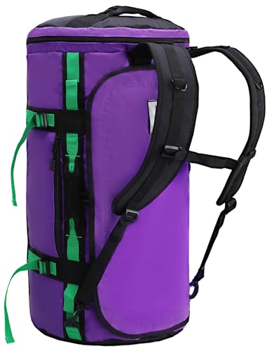 MIER Large Duffle Bag Backpack for Travel Camping Gym Sports, 45L/60L/90L | Water Resistant, Convertible Duffel, Detachable Backpack Straps, Shoe Compartment, Heavy-Duty Tarpaulin, 3 Sizes - color: Purple, size: 60L