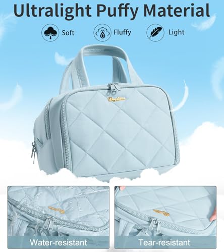 Travel Toiletry Bag, Large Wide-open Puffy Makeup Bag for Women Light Blue - color: Light Blue