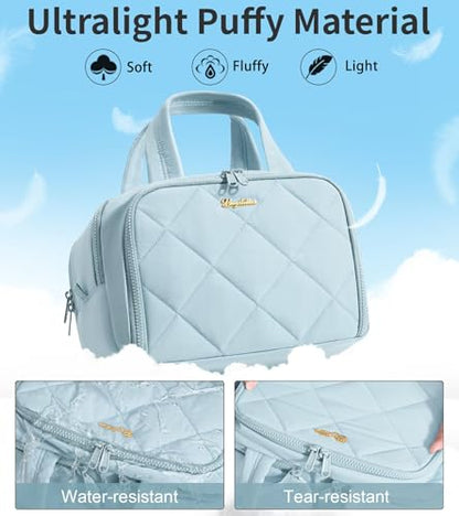 Travel Toiletry Bag, Large Wide-open Puffy Makeup Bag for Women Light Blue - color: Light Blue