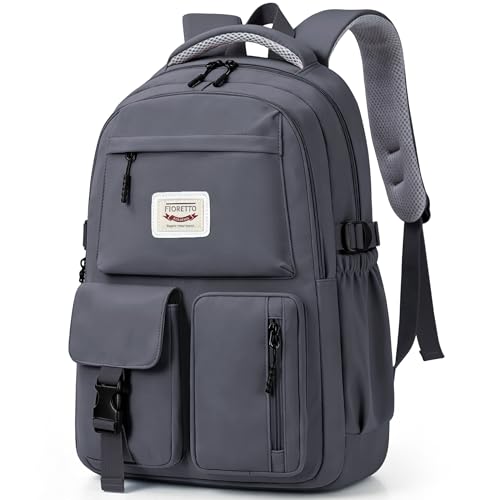 FIORETTO School Backpack for Teen Girls & Women with Compartment, Lightweight School Bag Bookbag with Multiple Pockets, Ideal for Middle High School, College, Travel, Dark Grey 25L - color: Dark Grey, size: Fits 15.6" Laptop