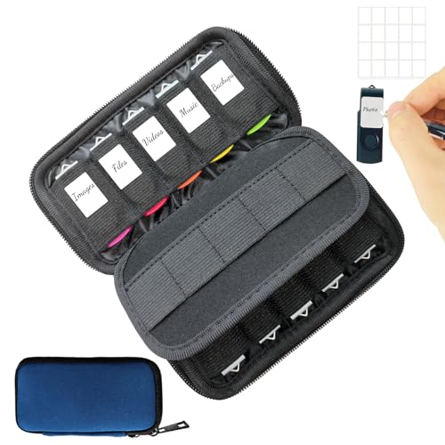 JBOS USB Flash Drive Case with 10 USB Drive Slots and 10 Memory Card Slots Storage Organizer Case Holder for Thumb Drives Jump Drives SD Cards with Zipper Bag Blue - color: Blue-10+10 Slots