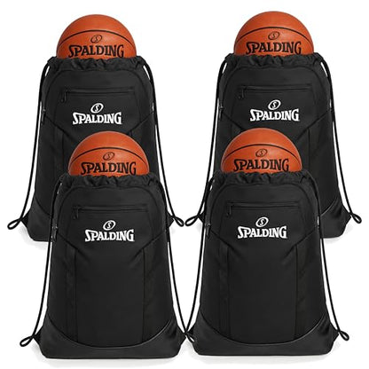 Spalding Drawstring Backpack Sports Bag, Black Waterproof Gym Bag Cinch Sack with Separate Shoe and Ball Holder, for Travel, Basketball, Sports, 4 Pack - style: 4 Pack