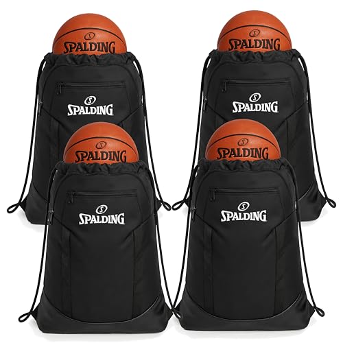 Spalding Drawstring Backpack Sports Bag, Black Waterproof Gym Bag Cinch Sack with Separate Shoe and Ball Holder, for Travel, Basketball, Sports, 4 Pack - style: 4 Pack