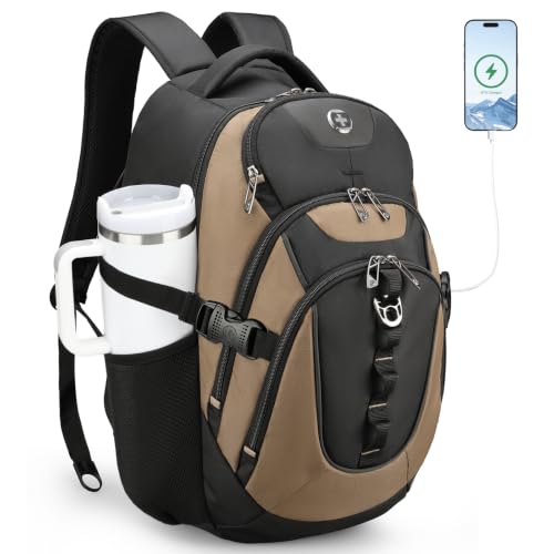 Swissdigital Design Travel Laptop Backpack for Men with USB SD803-34 - color: Tan/Black