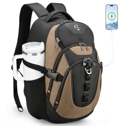 Swissdigital Design Travel Laptop Backpack for Men with USB SD803-34 - color: Tan/Black
