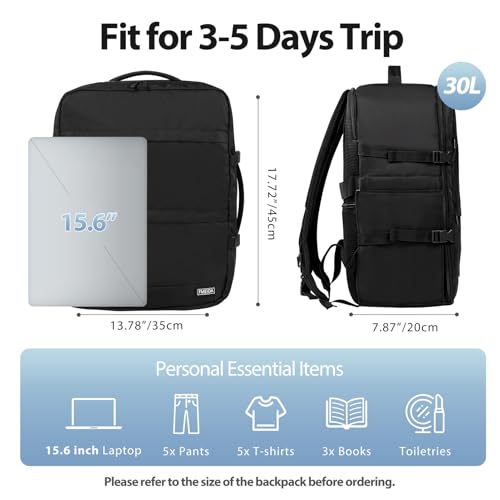 Fmeida Flight Approved Carry On Backpack Anti-Theft Travel Backpack for Men Fits 15.6" Laptop - 30L Large Personal Item Bag Underseat Airplane Approved Weekender Bag, Black - color: Black, size: Large