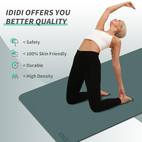 Yoga Mat with Strap,Non-Skid Workout Mat,8mm Thick Yoga Mat,POE Yoga Mats for Women Men Kids,Exercise Mat with Easy-Cinch,72"x24"x0.32” (183x61x0.8cm) - color: Deep green+Gray