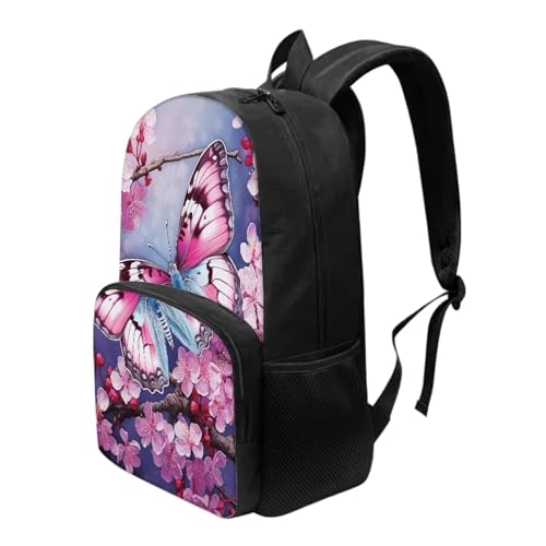 Talayituse Butterfly Cherry Blossom Print Backpacks for Teenager Girls Large Capacity School Bag 17 Inch Bookbag Daypack Lightweight Shoulder Packs with Side Pockets for Outdoor Hiking - color: Butterfly Cherry Blossom