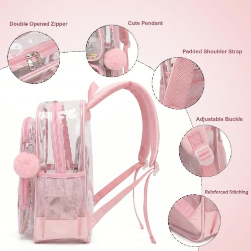 Heavy Duty Clear Backpack for Girls Boys Transparent School Bookbag Kids Durable PVC See Through Backpack - Pink - color: Pink