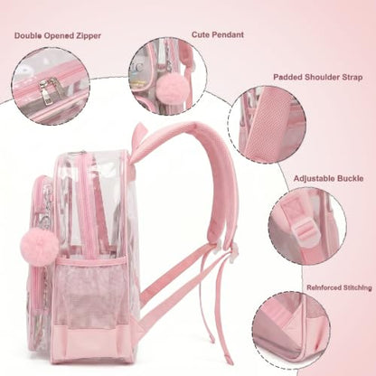 Heavy Duty Clear Backpack for Girls Boys Transparent School Bookbag Kids Durable PVC See Through Backpack - Pink - color: Pink