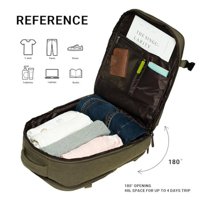 KAUKKO Thick Canvas Travel Backpack, Flight Approved Carry On Backpack with Shoe Pouch and 15.6 inch Laptop Compartment, 40L Luggage Casual Daypack Weekender Bag 10-ARMYGREEN - color: 10-armygreen