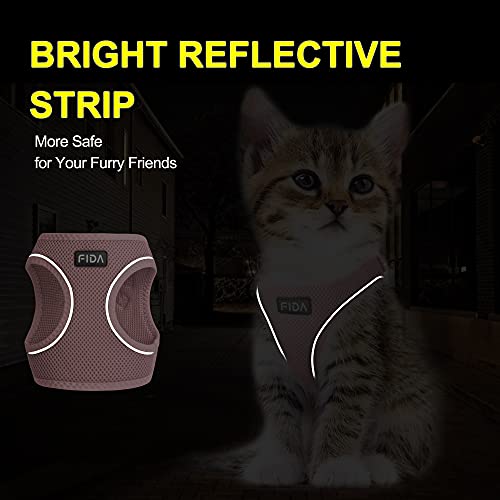 Fida Comfy Dog Harness with Leash, Cat Vest Harness Escape Proof, Breathable Lightweight Soft Mesh, Adjustable Reflective Step-in Harness for Puppy Toy Breeds & Extra-Small Pet (XXS, Pink) - color: Pink, size: XXS (Neck:11.4"-12.2"; Girth:12.6"-14.2")