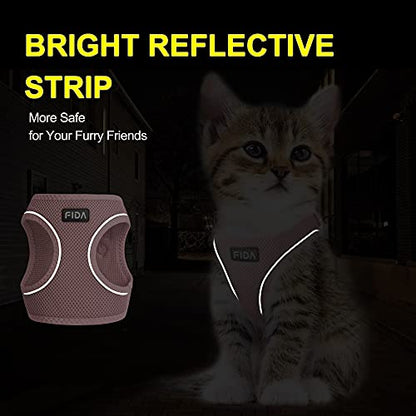 Fida Comfy Dog Harness with Leash, Cat Vest Harness Escape Proof, Breathable Lightweight Soft Mesh, Adjustable Reflective Step-in Harness for Puppy Toy Breeds & Extra-Small Pet (XXS, Pink) - color: Pink, size: XXS (Neck:11.4"-12.2"; Girth:12.6"-14.2")