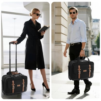 Rolling Laptop Bag, Briefcase for Men and Women, 16 Inch Computer Bag with Wheels Underseat Carry on Luggage, Laptop Briefcase Case for Work, Travel, College Teacher, Mobile Office Bag, Brown - color: Brown