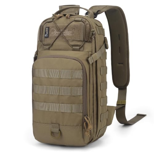 Mardingtop Small Tactical Backpack,Molle Military Rucksack Daypack for Hiking Traveling,15L Sling bag，Crossbody Bag for men - color: Wolf Brown-15l