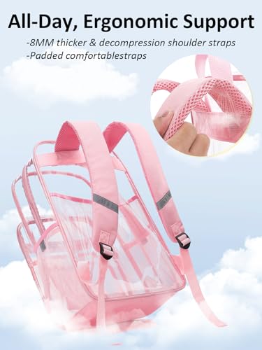 Clear Backpack Heavy Duty With A TSA Lock, 18 Inch Large Clear Back pack, Transparent See Through Bookbag for College, Work, Travel, Sport- Pink - color: Pink