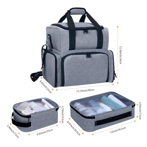 Large Makeup Cosmetic Bag with 3 Removable Case and 2 Removable Dividers Double Layer Travel Storage Organizer, Makeup Brushes Storage Section Grey - color: Grey