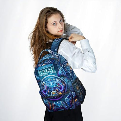 Backpack for Boys Gaming School Bag for Kids Teens Gamer - 17 Inch Large Capacity Bookbag with Video Game for Elementary Middle School - color: Blue