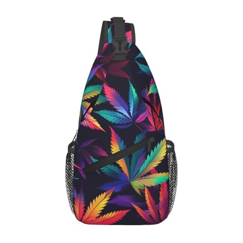 Colorful Cannabis Leaves Outdoor Crossbody Shoulder Bag For Unisex Young Adult Hiking Bicycling - color: 15