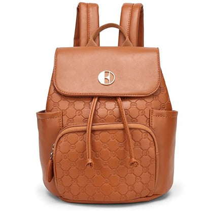 ELLE Compass 10L Vegan Leather Monogram Mini Backpack | Brown - color: Brown