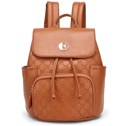 ELLE Compass 10L Vegan Leather Monogram Mini Backpack | Brown - color: Brown