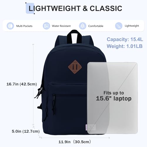 VX VONXURY Backpack for Men Women, Lightweight Kids School Bag, Classic Basic Laptop Bookbag for College Work Travel Hiking - color: Blue
