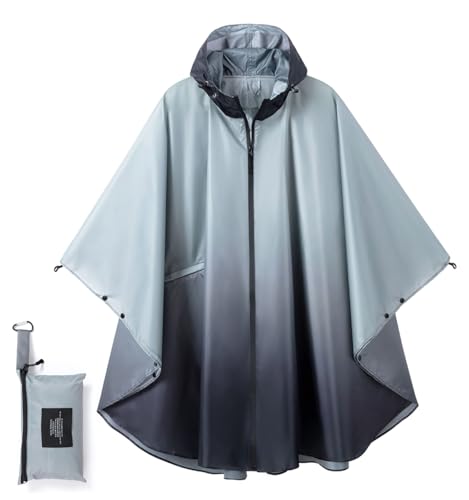 Fashion Hooded Rain Poncho Waterproof Raincoat Jacket with pocket for Women/Men/Adult - color: Gradient Gray