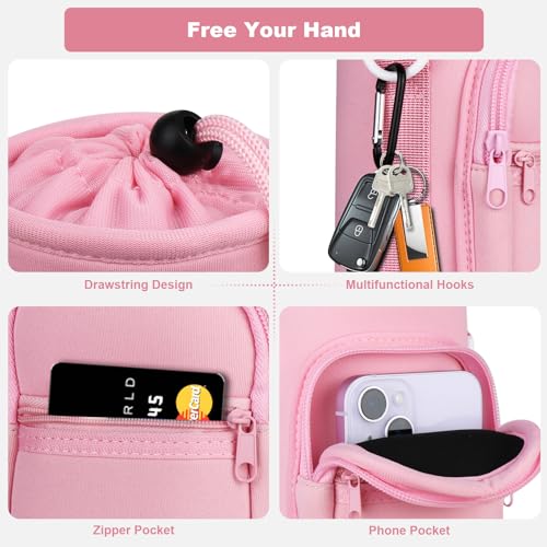 Water Bottle Holder with Strap, Water Bottle Carrier Bag with Phone Pocket, Shoulder Hand Strap Insulated Neoprene 32/40 oz Water Bottle Sleeve for Walking Hiking Camping Gym - color: 4 PINK, size: under 32oz