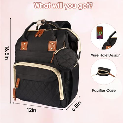 MosaiRudo Diaper Bag Backpack Baby Bag,Waterproof, Travel Diaper Bags with Pacifier Case for Baby Girl Boy Backpack for Women (Black) - color: Black