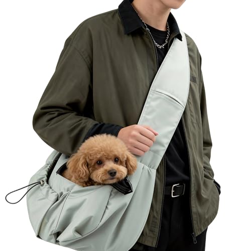 Dog Carrier Sling, Puppy Carrying Backpack Pet Purse with Storage Pockets, Multiple Safety Features Dogs and Cats Harness, Adjustable Shoulder Strap, Suitable for Under 17 lbs (Gray) - color: Grey