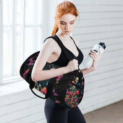 MNSRUU Sports Duffel Bags, Skeleton Sitting on Mushrooms with Butterflies Athletic Gym Bag Overnight Workout Travel Tote Luggage for Men Women Yoga - color: Skeleton A14152