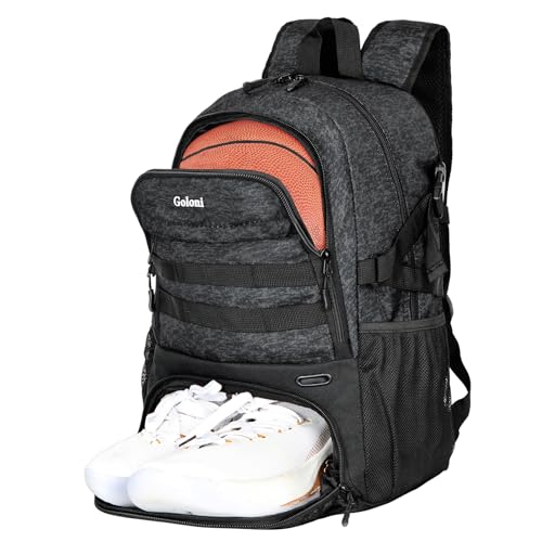 Goloni Basketball Backpack,Large Basketball Bag with Ball Compartment & Shoe Compartment,Sports Bag Fit Volleyball, soccer - color: Black