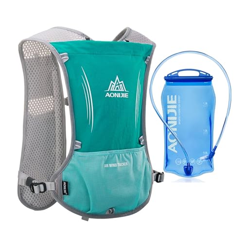 AONIJIE Hydration Vest Pack Backpack 5L 5.5L Marathoner Running Vest Race Hydration for Women and Men Trail Run Hiking Jogging - color: Mint Green +1.5L