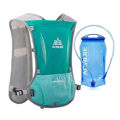 AONIJIE Hydration Vest Pack Backpack 5L 5.5L Marathoner Running Vest Race Hydration for Women and Men Trail Run Hiking Jogging - color: Mint Green +1.5L
