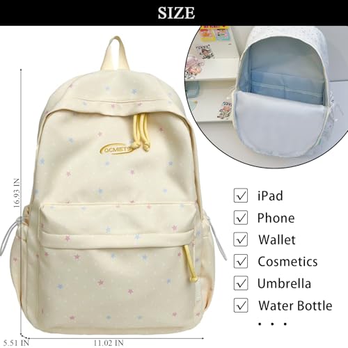 Cute Aesthetic Backpack Y2K Simple Heart Star Print Kawaii Backpacks Travel Laptop Rucksack Backpack for Women (Yellow) - color: Yellow
