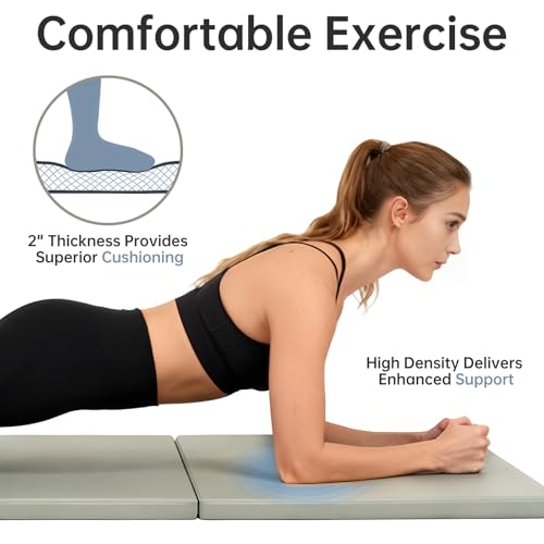 Foldable Yoga Mat, 2 Inches Extra Thick Non-Slip Design Fitness Mats,Better cushioning and shock-absorbing Multi-Purpose Exercise Pilates Mat for Home Studio-72 x 24 x 2" - color: Grey