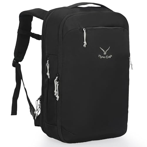 Hynes Eagle TSA Friendly Travel Backpack for Men Women Carry on Backpack 40L Flight Approved Laptop Backpack for 17 inches Compressible Weekender Bag Overnight Backpack Jet Black - color: Jet Black